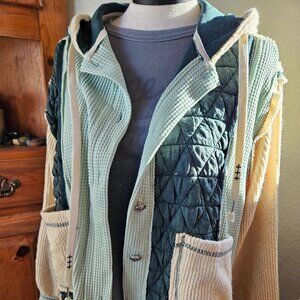 POL  Boho Waffle Knit Hooded Jacket